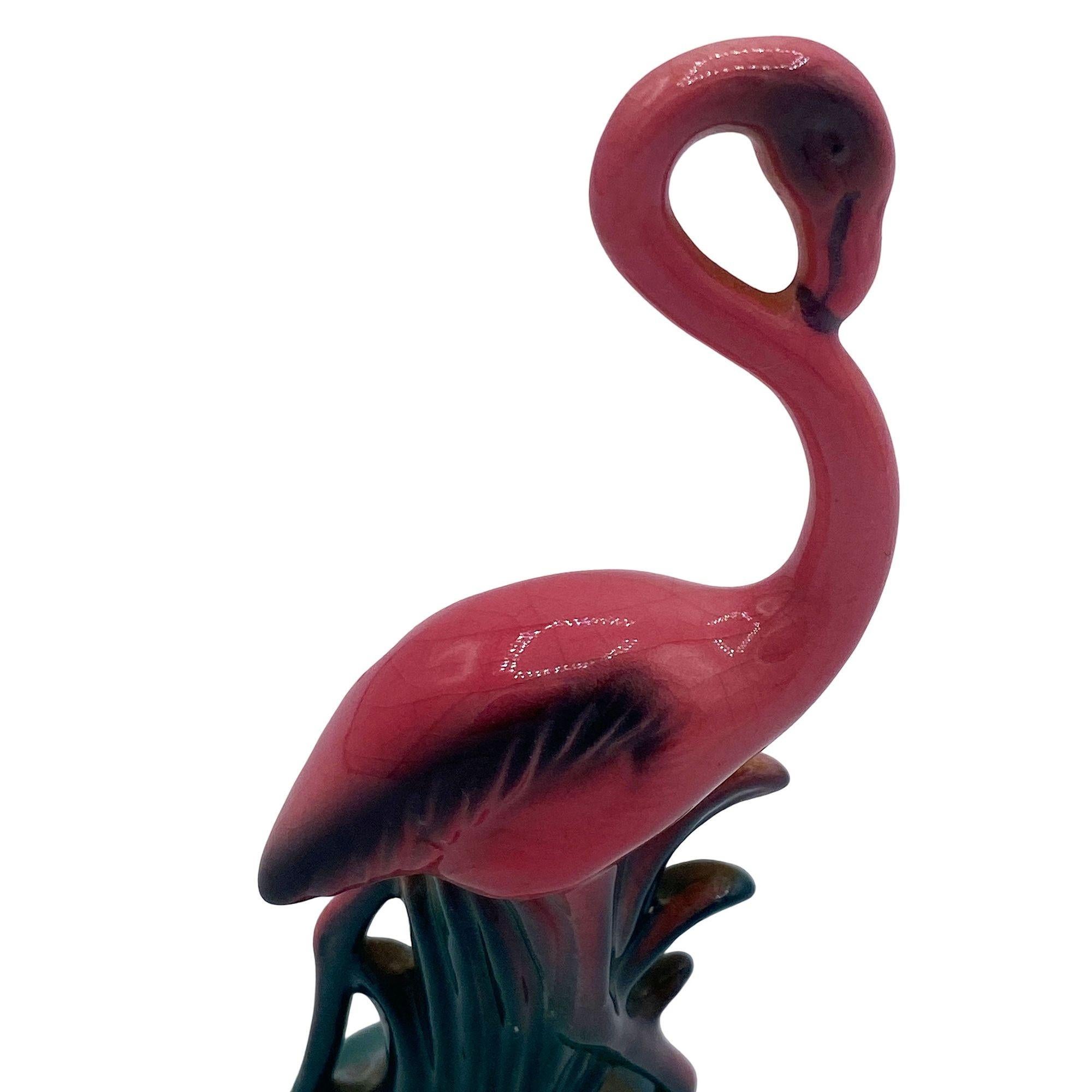 Americano MCM Ceramic Miniature Pink Flamingo Tabletop Statue His & Hers Set By Leftons in vendita