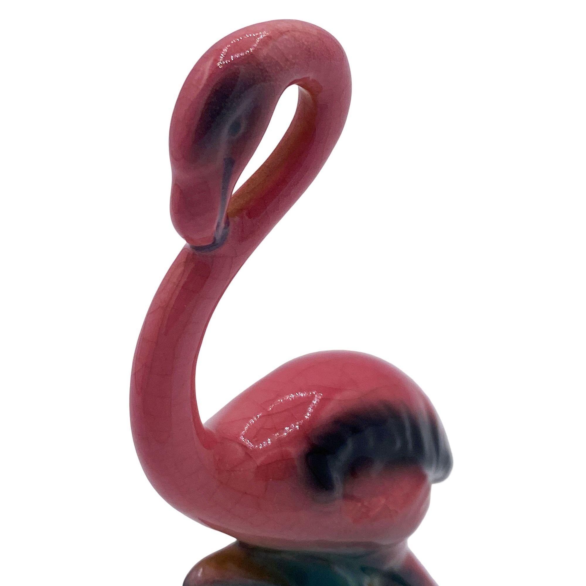 MCM Ceramic Miniature Pink Flamingo Tabletop Statue His & Hers Set By Leftons In condizioni ottime in vendita a Van Nuys, CA