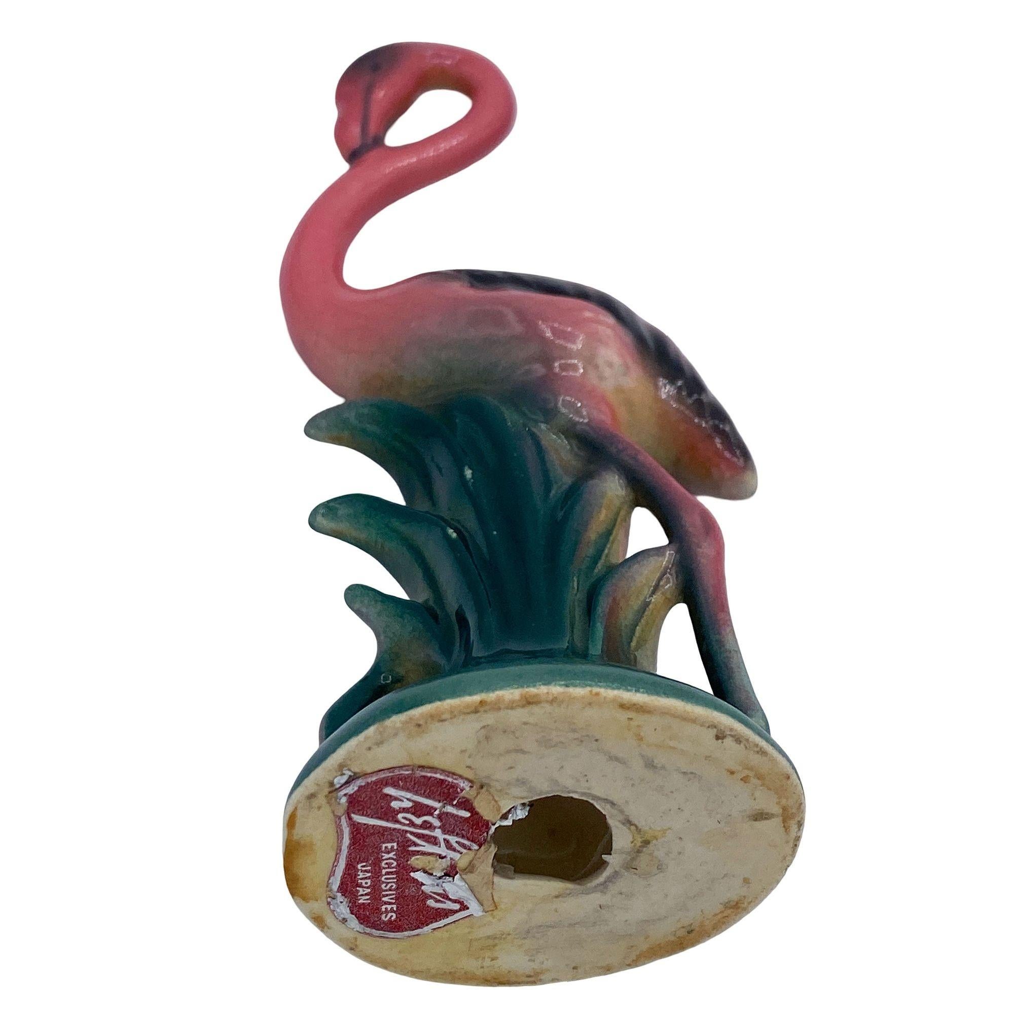 Metà XX secolo MCM Ceramic Miniature Pink Flamingo Tabletop Statue His & Hers Set By Leftons in vendita