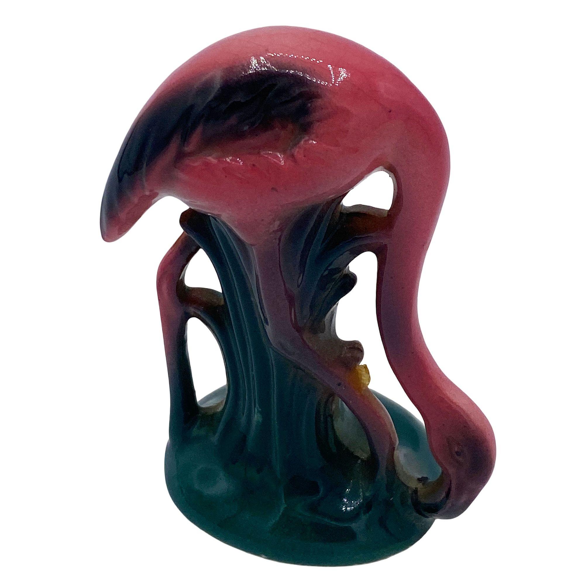 Ceramica MCM Ceramic Miniature Pink Flamingo Tabletop Statue His & Hers Set By Leftons in vendita