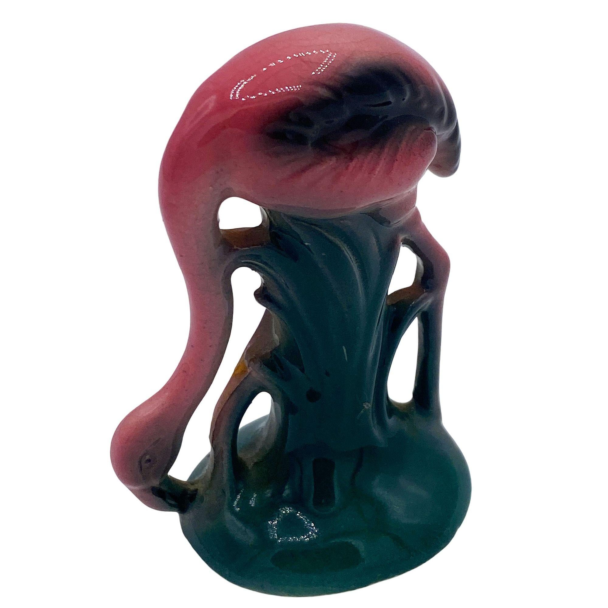 MCM Ceramic Miniature Pink Flamingo Tabletop Statue His & Hers Set By Leftons in vendita 1