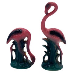 MCM Ceramic Miniature Pink Flamingo Tabletop Statue His & Hers Set By Leftons