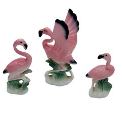 MCM Ceramic Miniature Pink Flamingo Tabletop Statue Set of 3