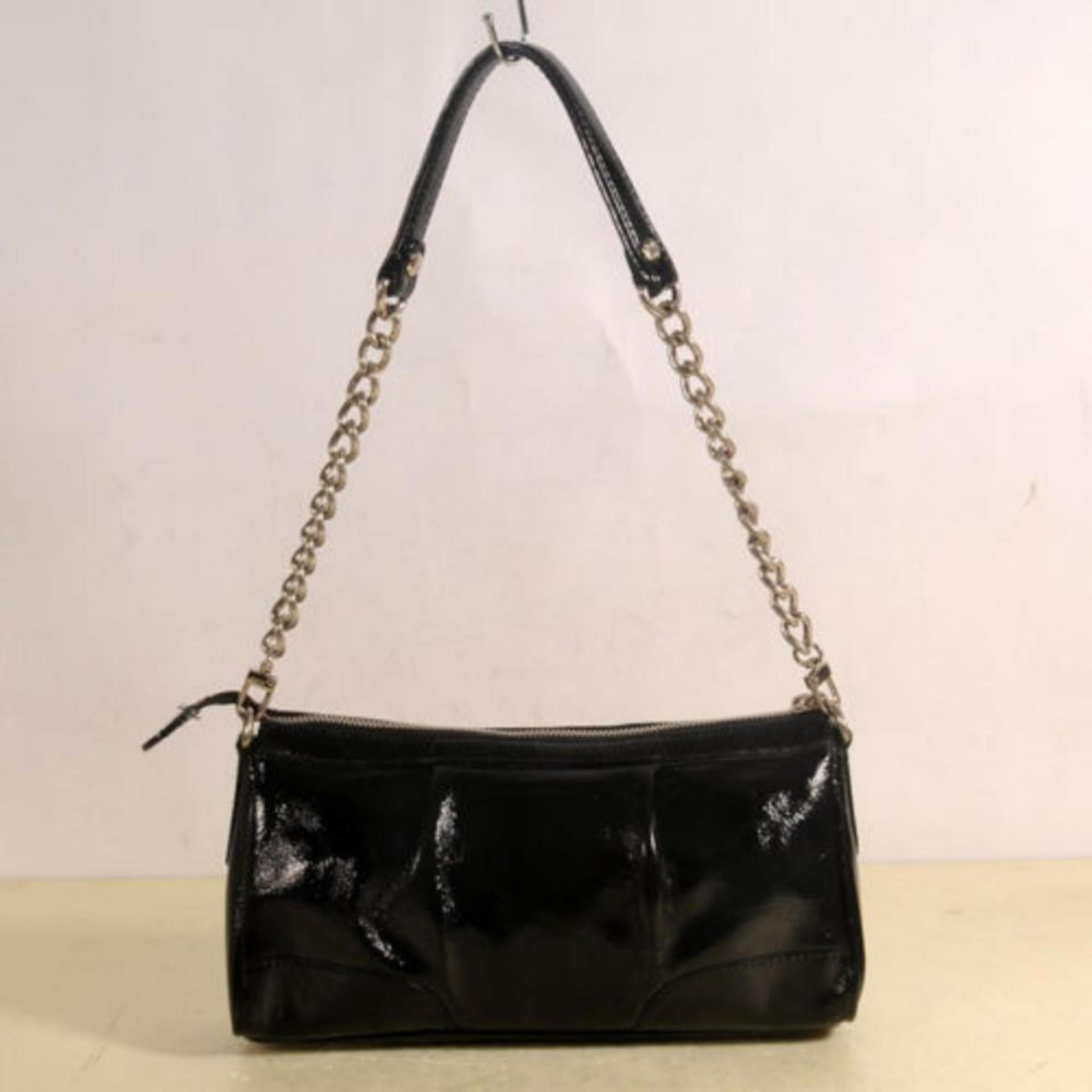 Women's MCM Chain 869163 Black Patent Leather Shoulder Bag For Sale