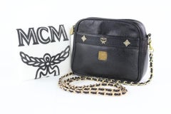 MCM Kamera mit Kette und Nieten 15mce0108 Schwarzes Leder Cross Body Bag