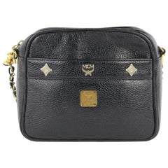 MCM Chain Studded Camera 15mce0108 Black Leather Cross Body Bag