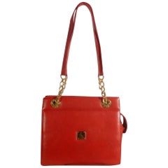 Vintage MCM Chain Tote 869873 Red Leather Shoulder Bag