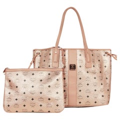 MCM Champagner Metallic Visetos Große Liz Wendbare Shopper Tote Bag