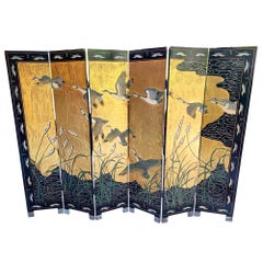 MCM Chinese Export Hand Gilded 6-Panel Geese Coromandel Screen Room Divider