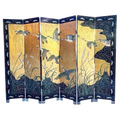 MCM Chinese Export Hand Gilded 6-Panel Geese Coromandel Screen Room Divider