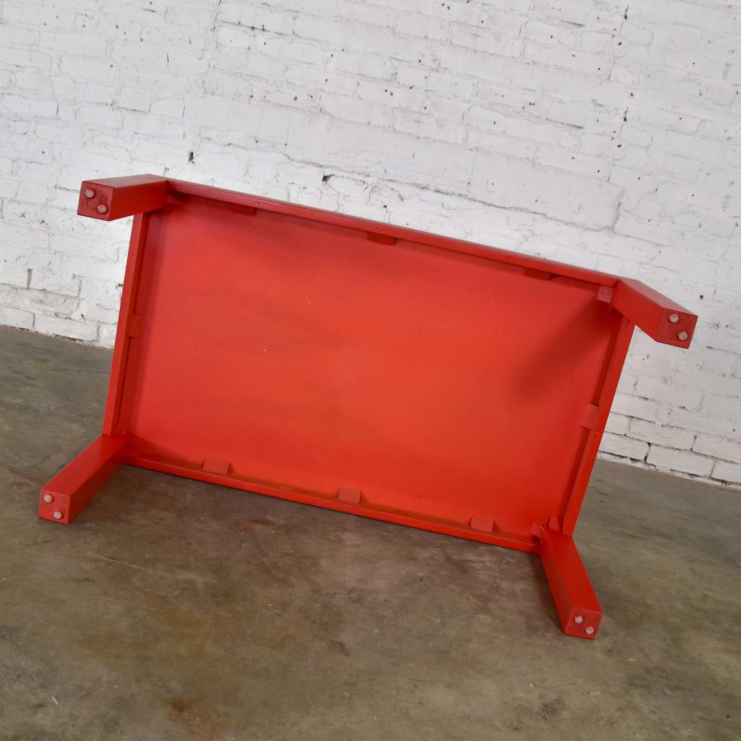 Mid-Century Modern Chinese Red Painted Rectangle Parsons Coffee Table 5