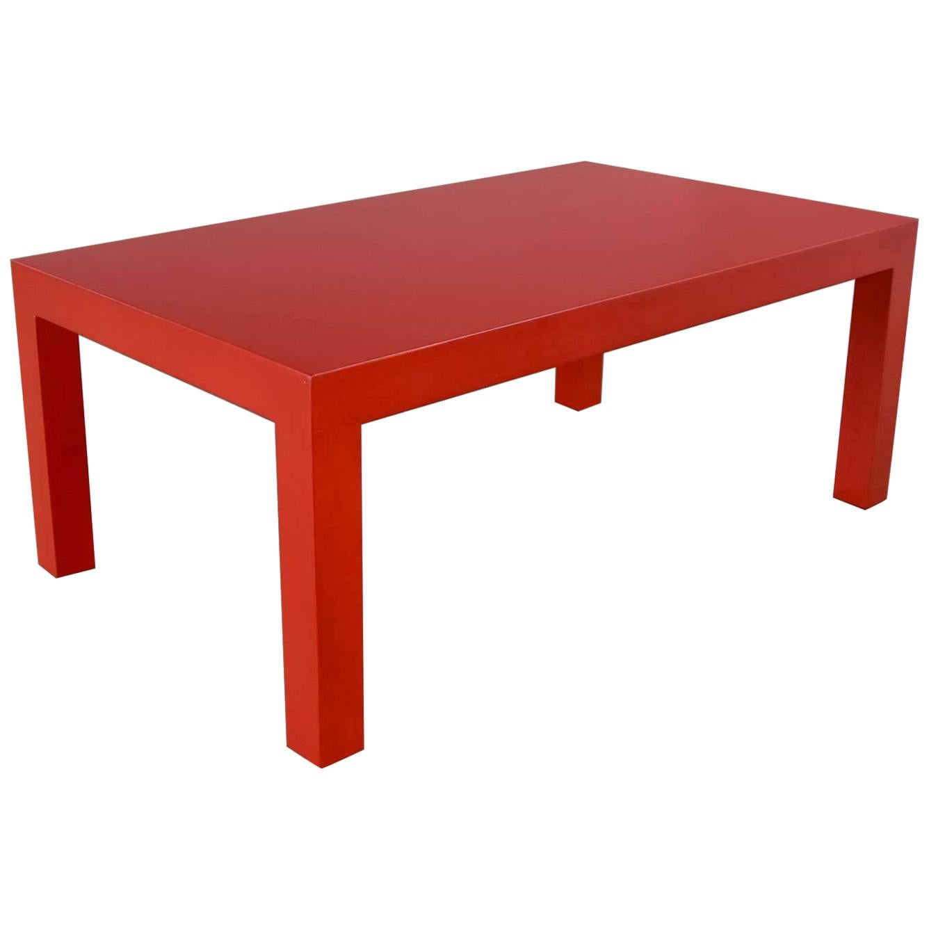Mid-Century Modern Chinese Red Painted Rectangle Parsons Coffee Table For Sale