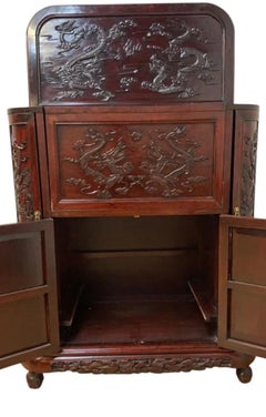 MCM Chinese Rosewood Flip Top Dry Bar Cabinet