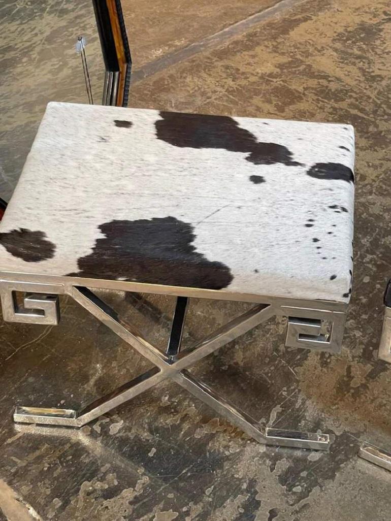 MCM Chrome and Cowhide Stools In Good Condition In Dallas, TX