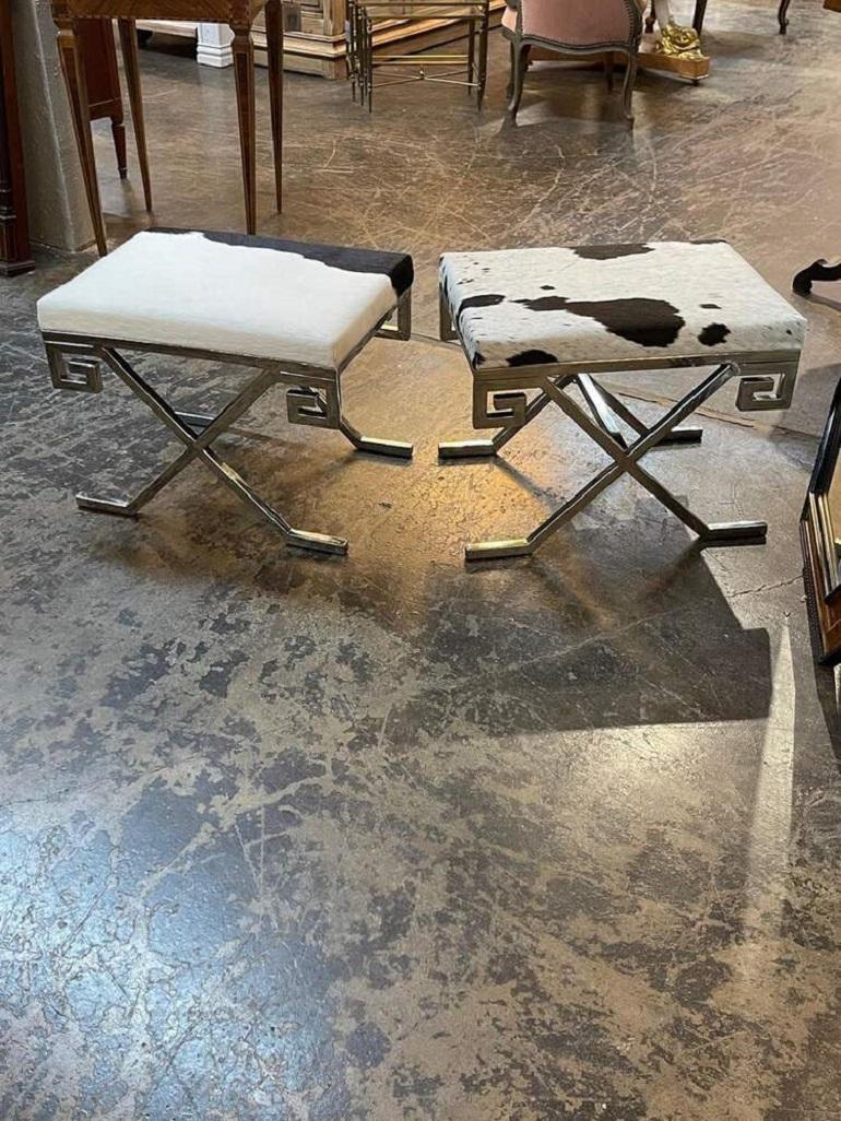 MCM Chrome and Cowhide Stools 2