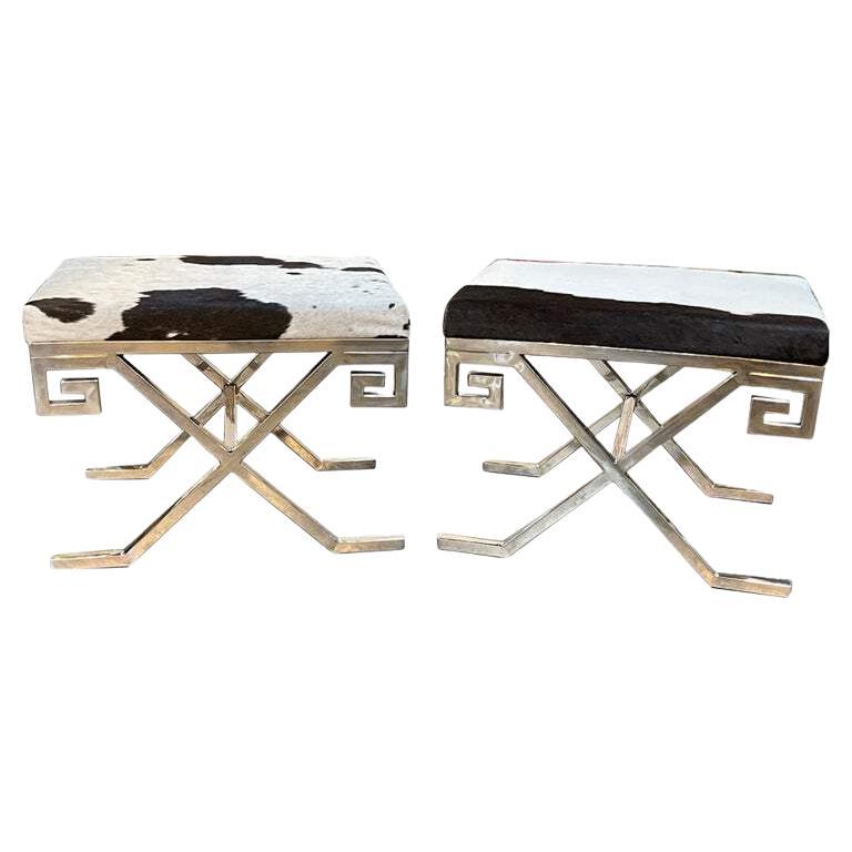 MCM Chrome and Cowhide Stools