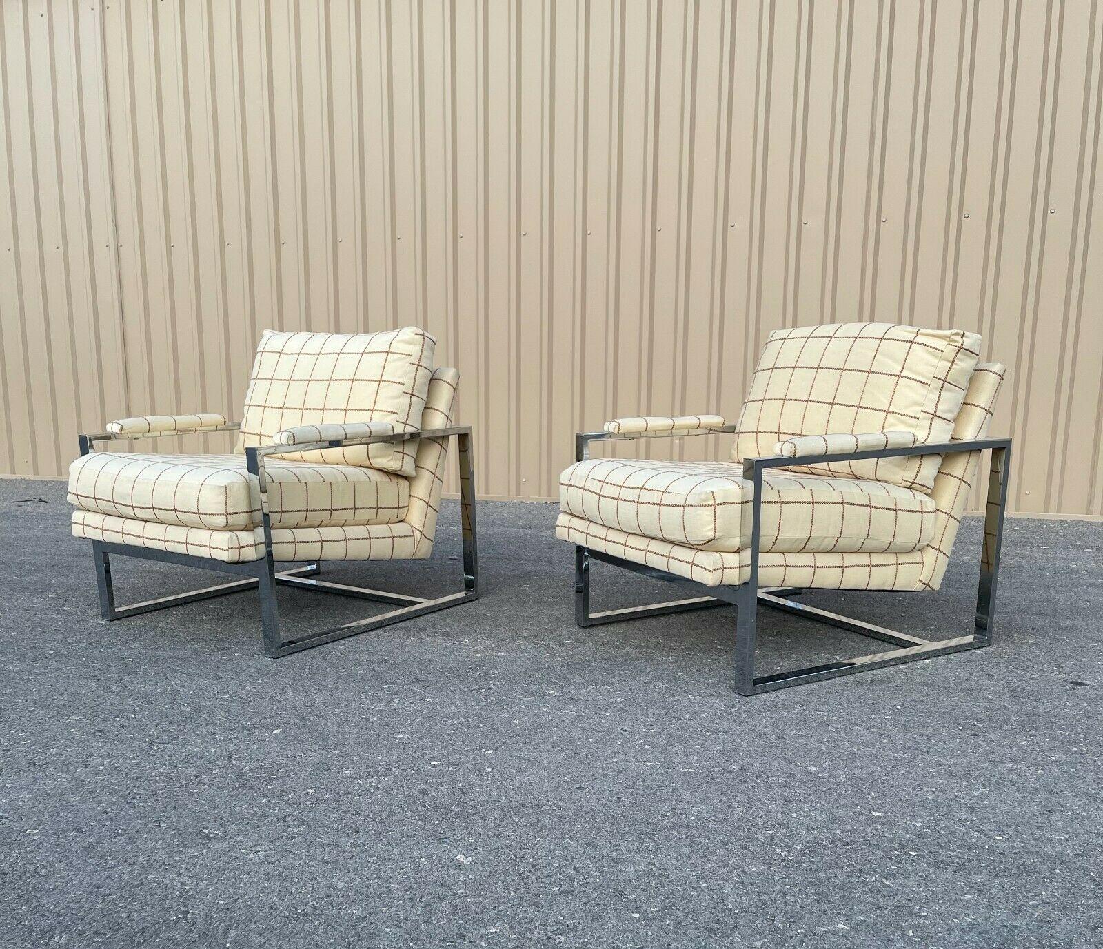 Mid-Century Modern Mcm Chrome Cantilevered Lounge Chairs in the Manner of Milo Baughman