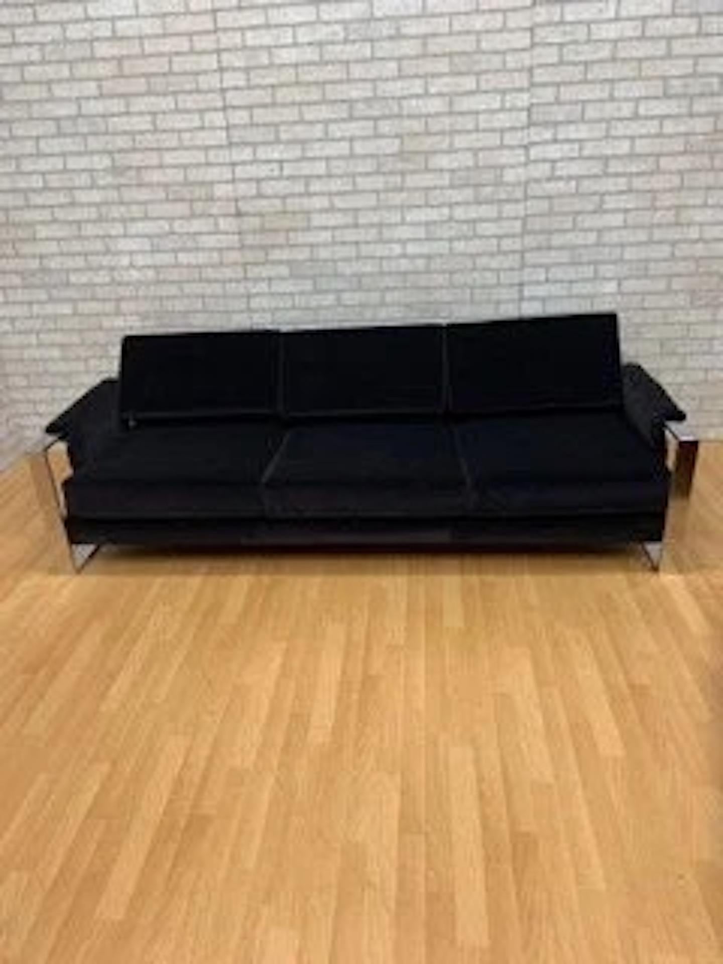 American MCM Chrome Flat Bar Sofa & Lounge Chair w/ Newly Upholstered- 2 piece