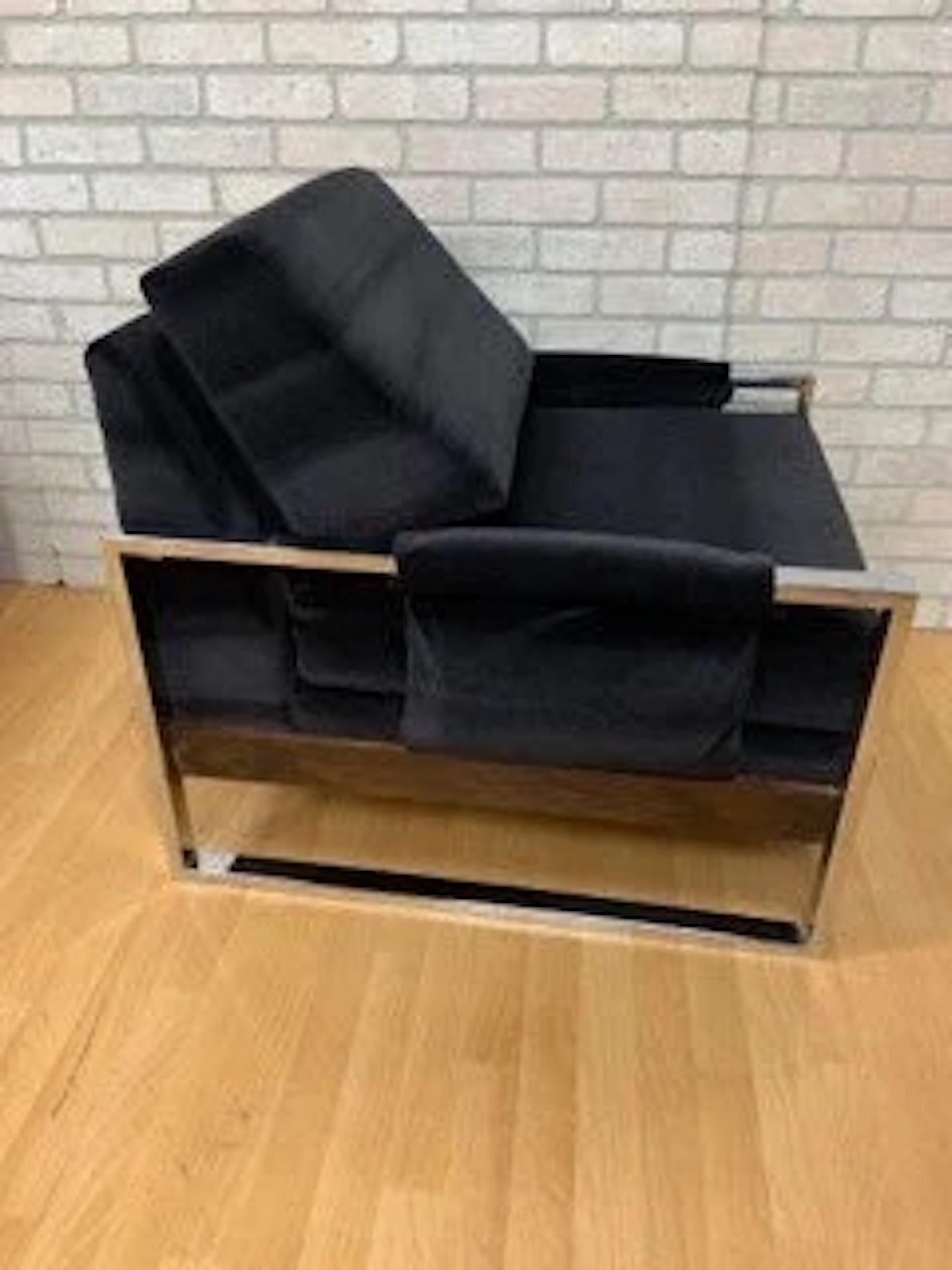 20th Century MCM Chrome Flat Bar Sofa & Lounge Chair w/ Newly Upholstered- 2 piece
