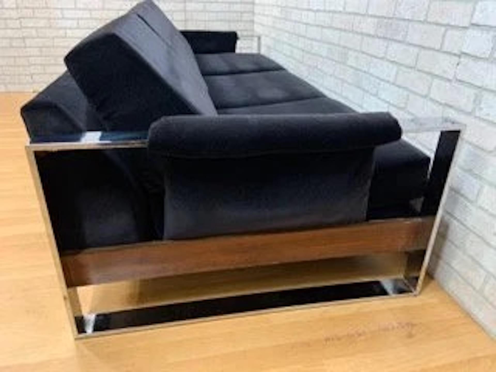 MCM Chrome Flat Bar Sofa & Lounge Chair w/ Newly Upholstered- 2 piece 2