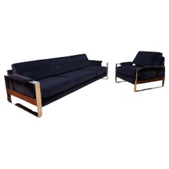 MCM Chrome Flat Bar Sofa & Lounge Chair w/ Newly Upholstered- 2 piece