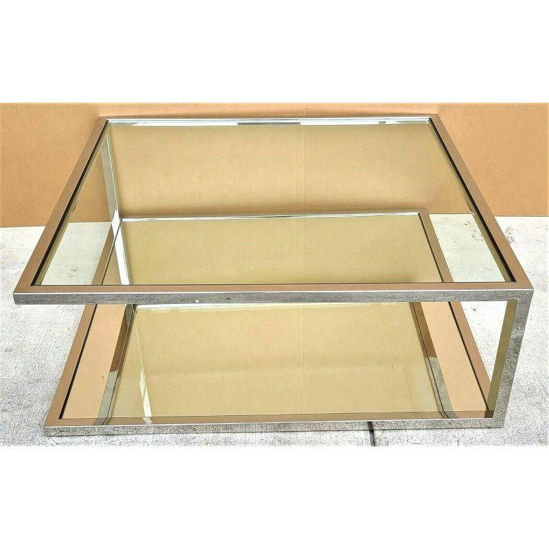 Mid-Century Modern MCM Table basse flottante en verre chromé et miroir en vente