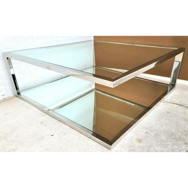 Mid-Century Modern MCM Chrome Glass & Mirror Floating Coffee Table For Sale