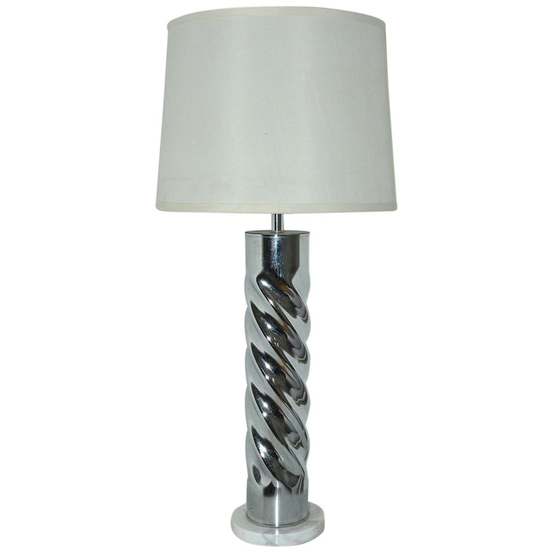 MCM Chrome Lamp with Marble Base For Sale