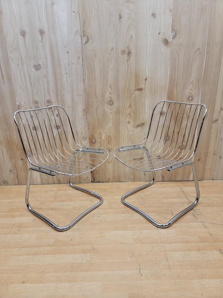 Italian MCM Chrome Tubular Mod Cantilever Dining Chairs by Gastone Rinaldi, Set of 4 For Sale