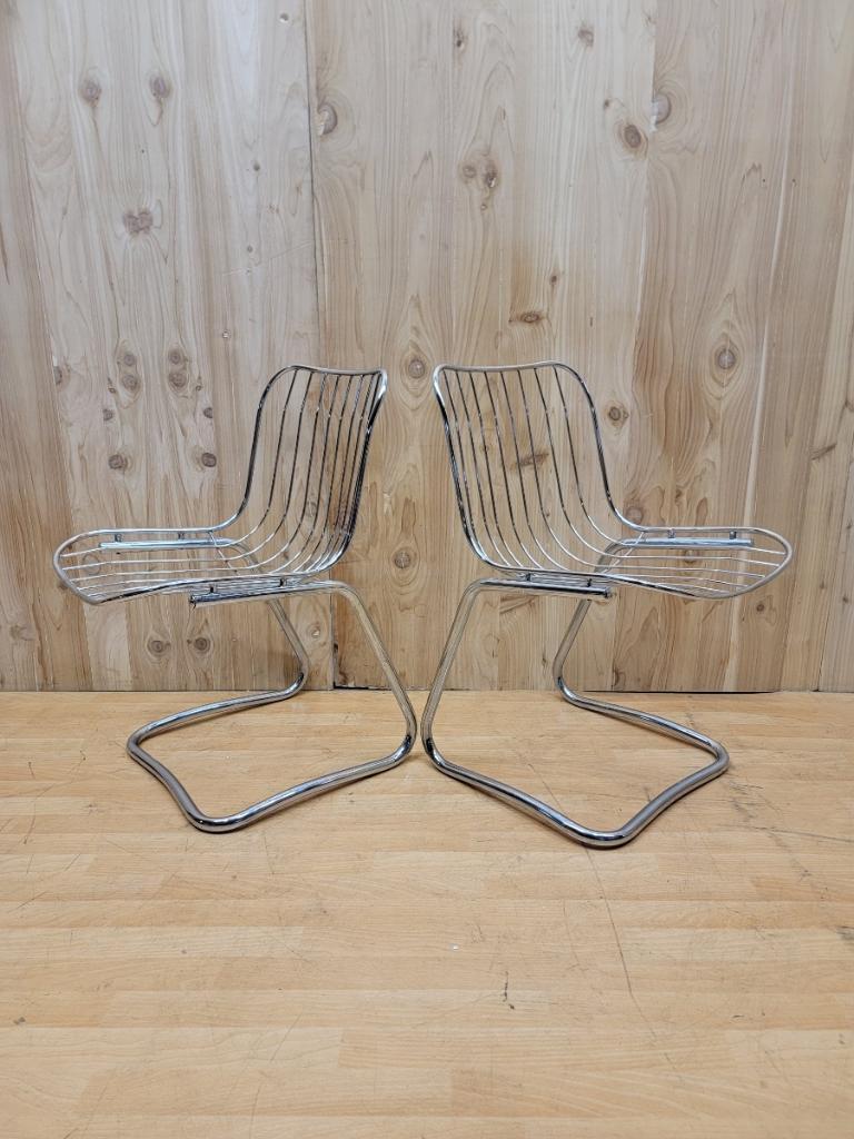 Hand-Crafted MCM Chrome Tubular Mod Cantilever Dining Chairs by Gastone Rinaldi, Set of 4 For Sale