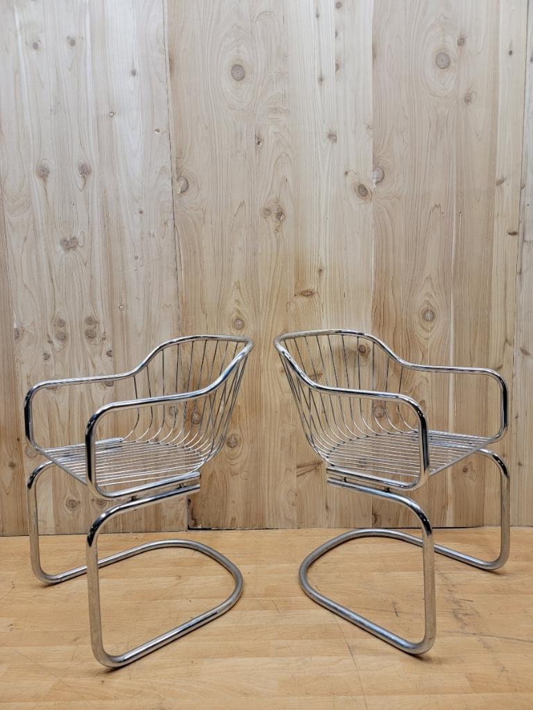 MCM Chrome Tubular Mod Cantilever Dining Chairs by Gastone Rinaldi, Set of 4 In Good Condition For Sale In Chicago, IL