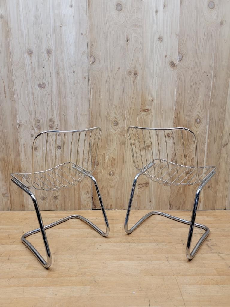 Late 20th Century MCM Chrome Tubular Mod Cantilever Dining Chairs by Gastone Rinaldi, Set of 4 For Sale