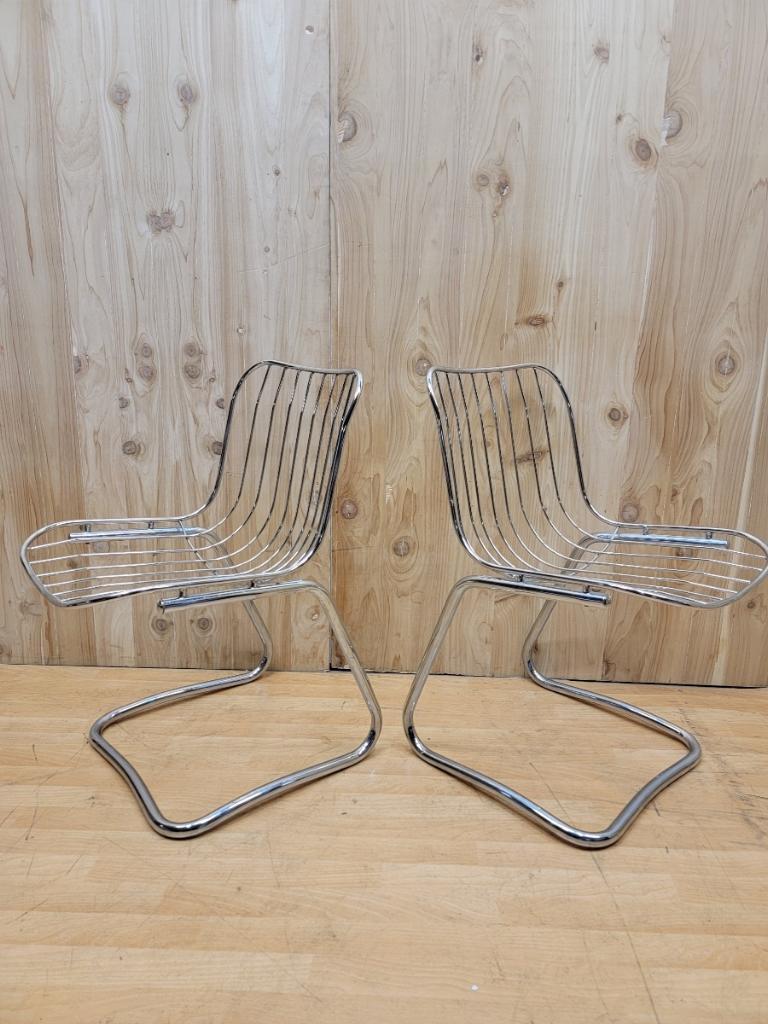 Freitragende MCM-Esszimmerstühle mit Chromrohr Mod von Gastone Rinaldi, 4er-Set (Ende des 20. Jahrhunderts) im Angebot