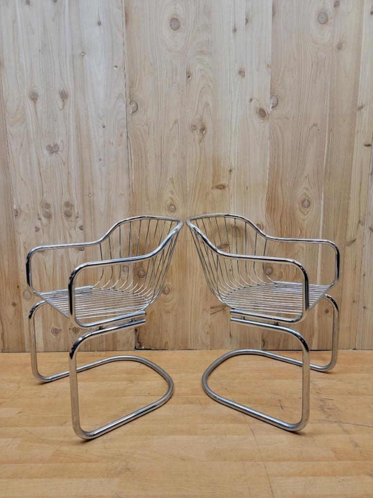 Freitragende MCM-Esszimmerstühle mit Chromrohr Mod von Gastone Rinaldi, 4er-Set im Angebot 1