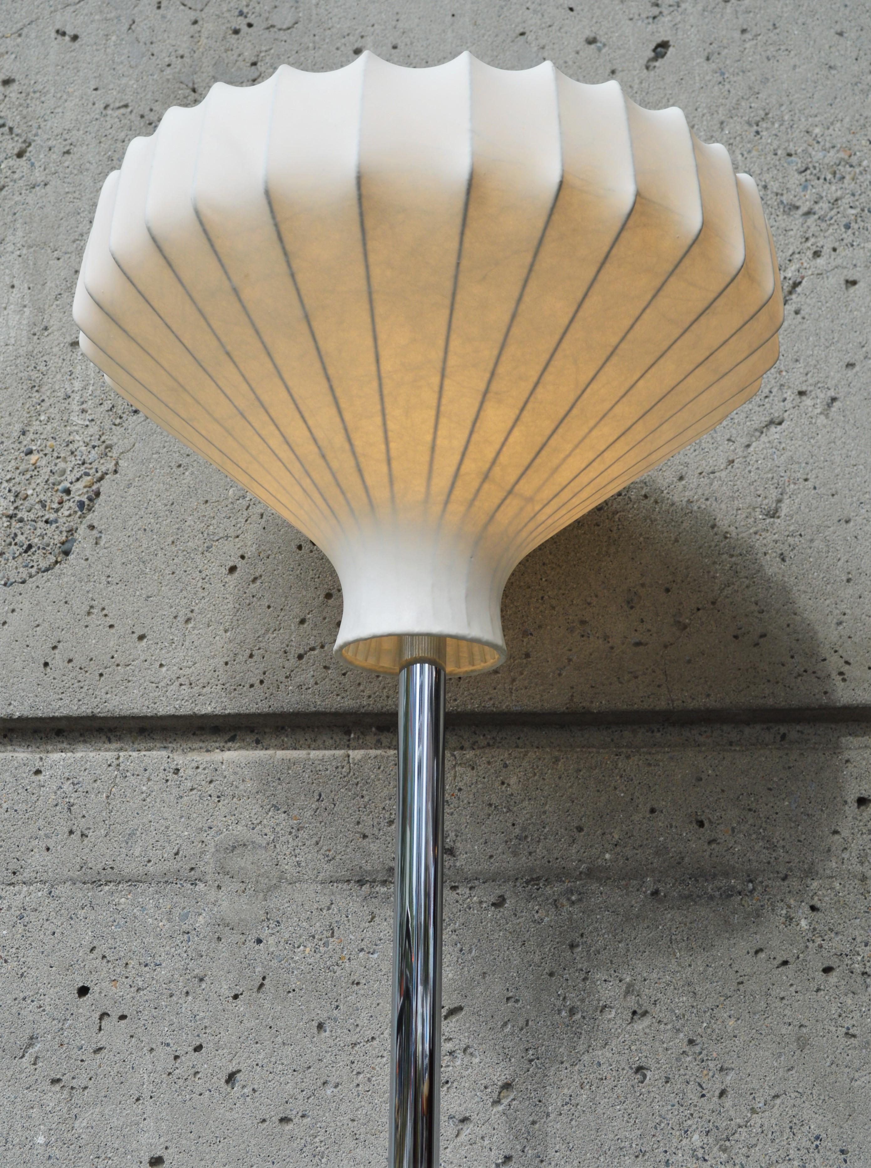 MCM Chrome Tulip Floor Lamp with Cocoon Shade Attributed to Achille Castiglioni 1