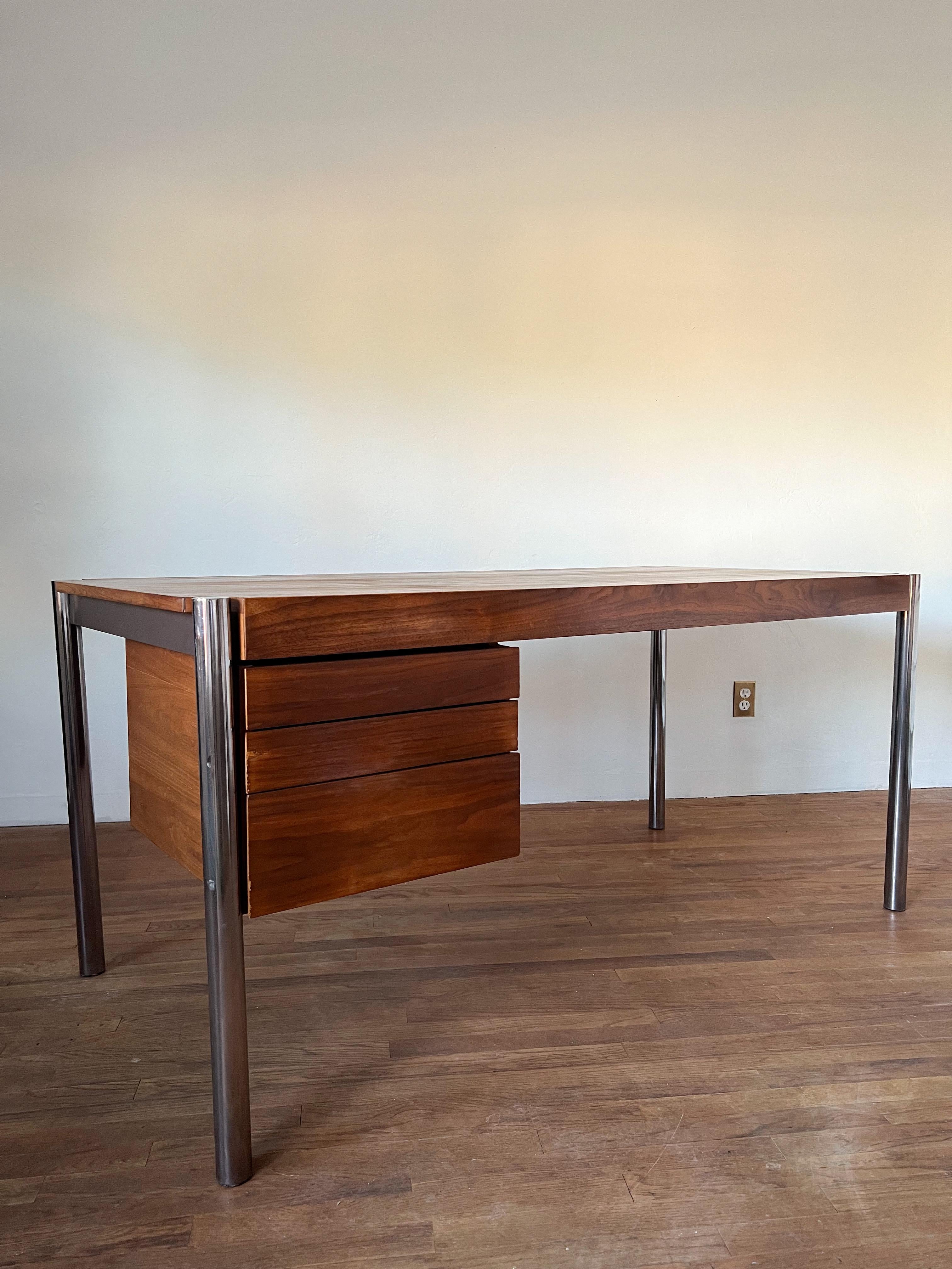 Late 20th Century MCM Chrome & Walnut Executive Desk by Jens Risom for Howe