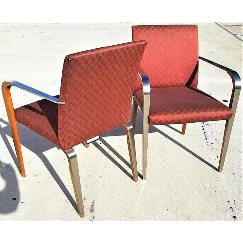 Mid-Century Modern MCM Chrome & Wood Dining Armchairs Accent Chairs Set of 2 For Sale