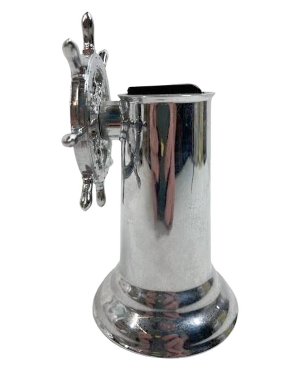 Mid-Century Modern MCM Chromed Ship's Wheel Table Lighter by Hamilton