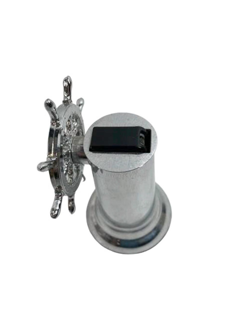 American MCM Chromed Ship's Wheel Table Lighter by Hamilton