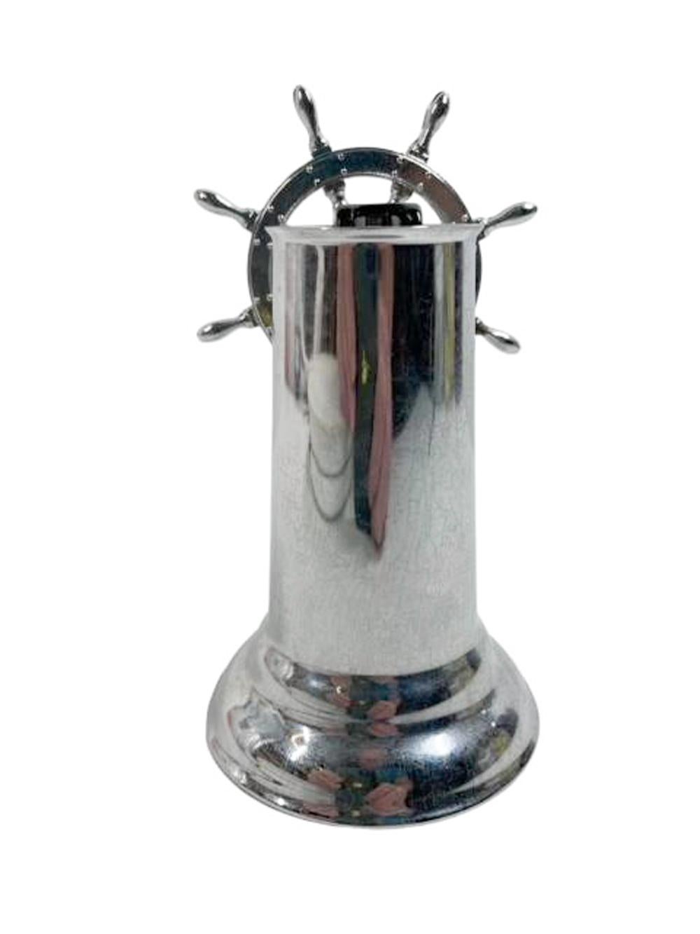 Metal MCM Chromed Ship's Wheel Table Lighter by Hamilton