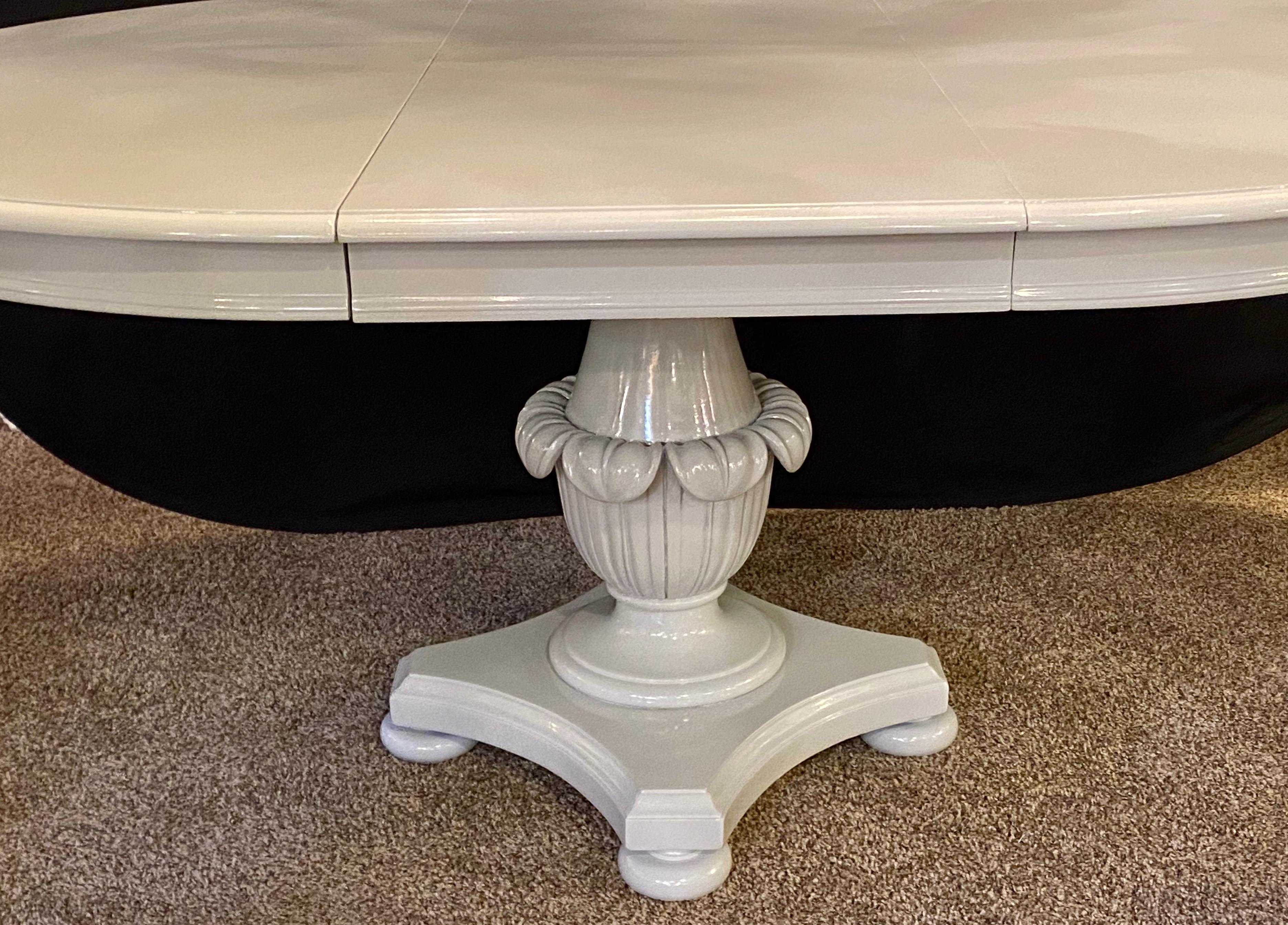 MCM Circular Dove Grey Lacquer Dining Table Pineapple Pedestal Base Two Leaves 2