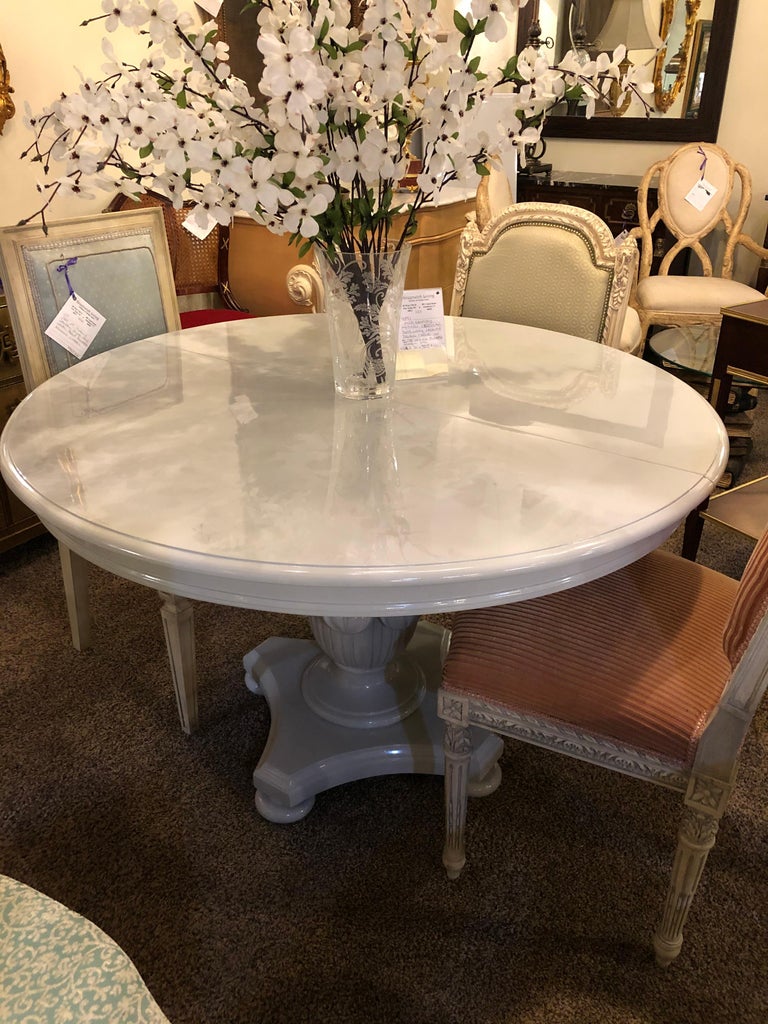 MCM Circular Dove Grey Lacquer Dining Table Pineapple Pedestal Base Two