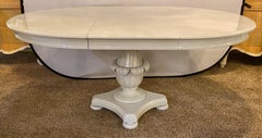 MCM Circular Dove Grey Lacquer Dining Table Pineapple Pedestal Base Two Leaves