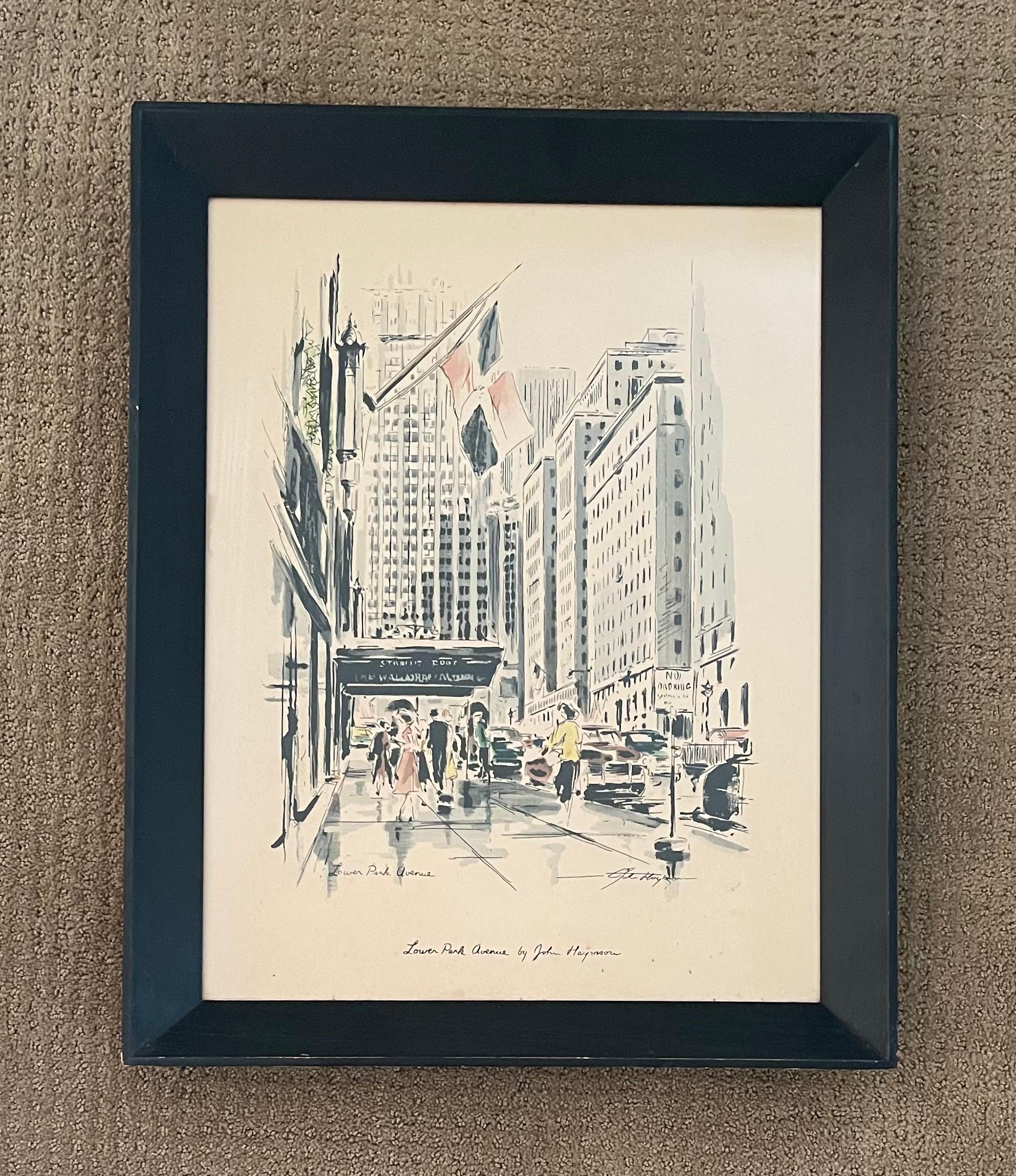 MCM Cityscape Lithograph of The Waldorf Astoria / Park Avenue by John Haymson 2