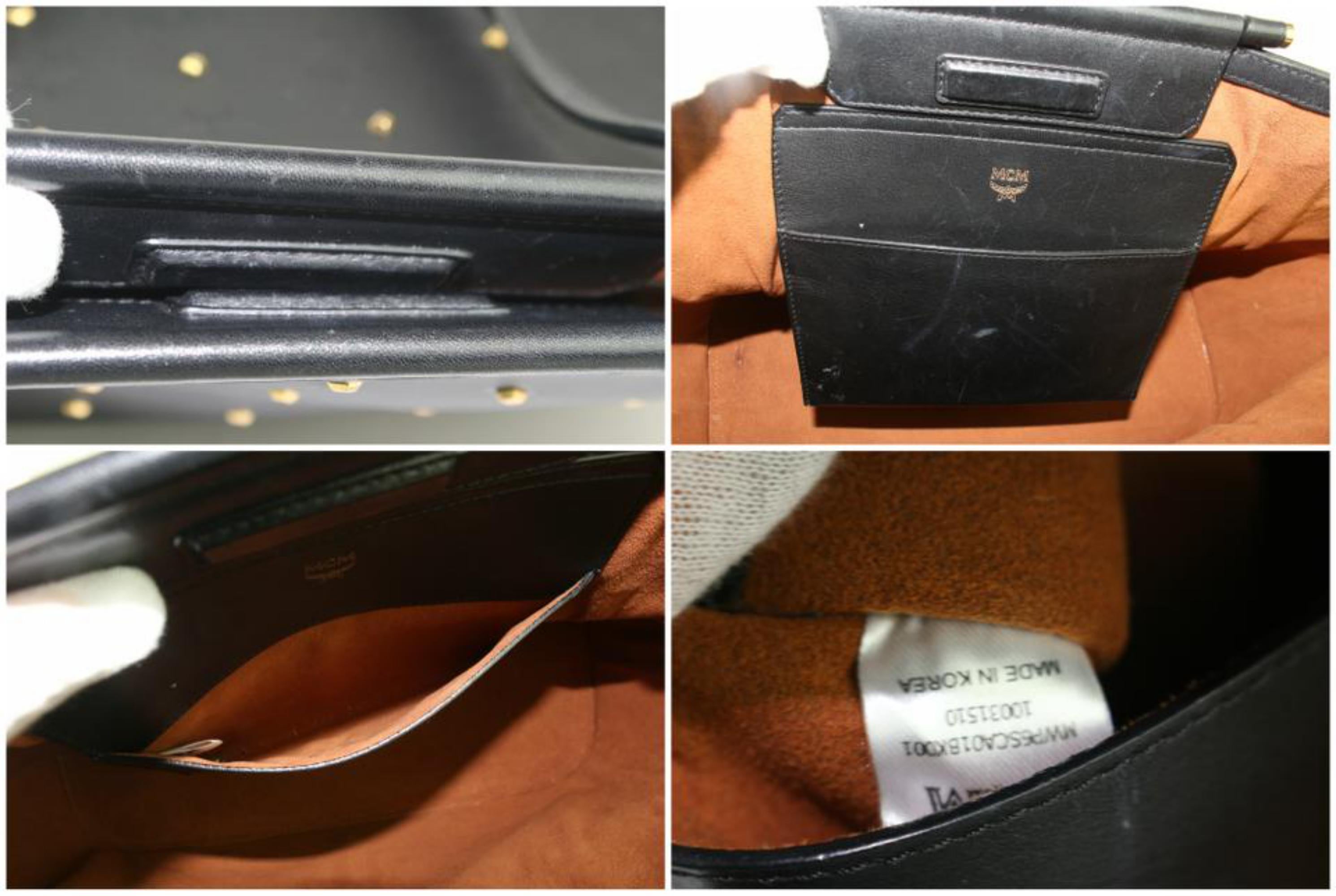 MCM Claudia Studs 14mcz1106 Black Leather Tote In Excellent Condition For Sale In Forest Hills, NY