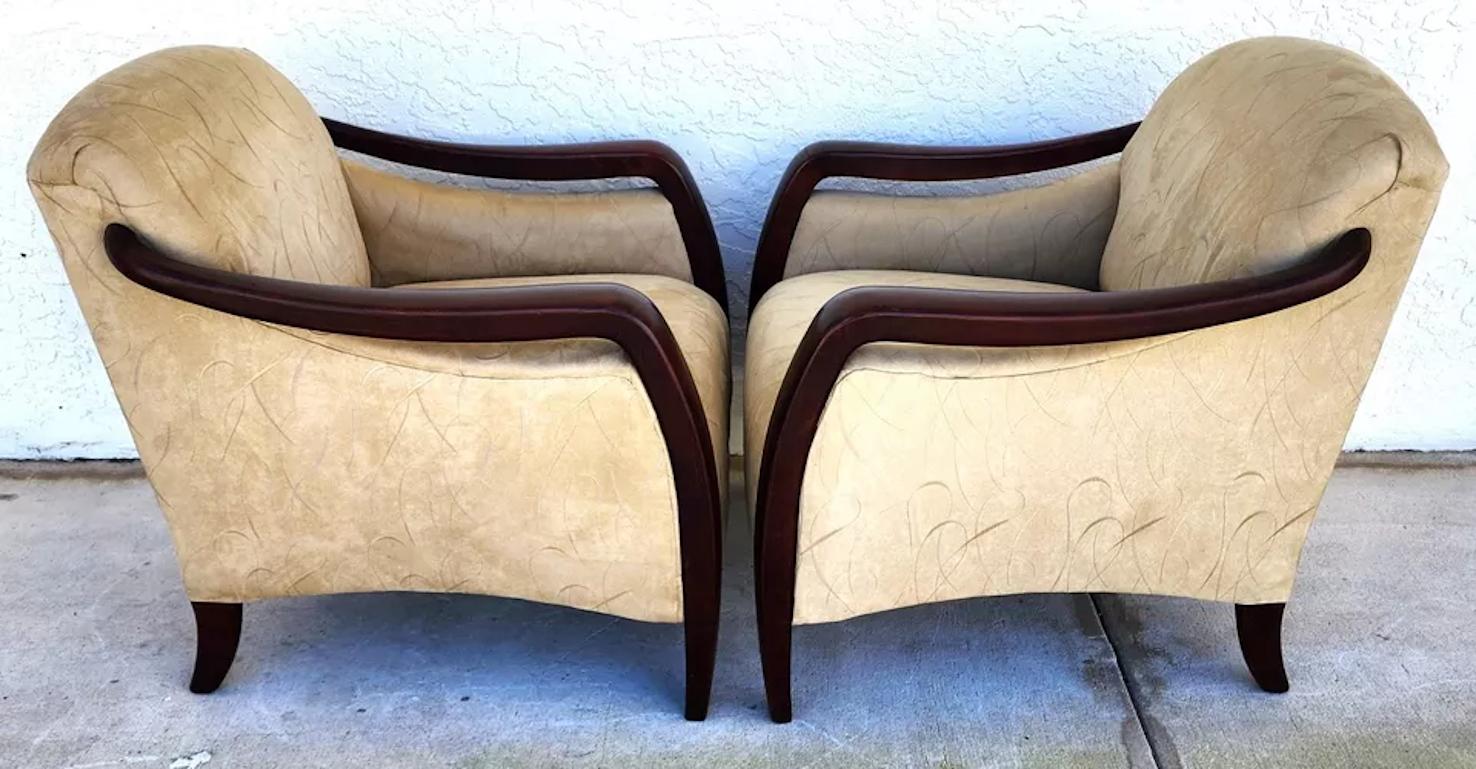 Velvet MCM Club Chairs Art Deco A Pair For Sale
