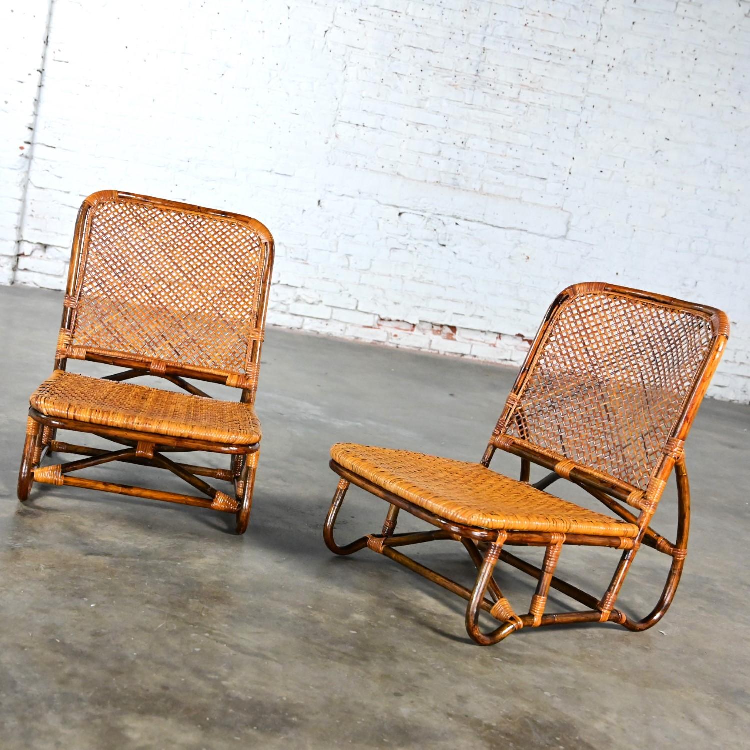 MCM Coastal Rattan & Wicker Low Legless or Zaisu Lounge Chairs Style Calif Asia For Sale 8