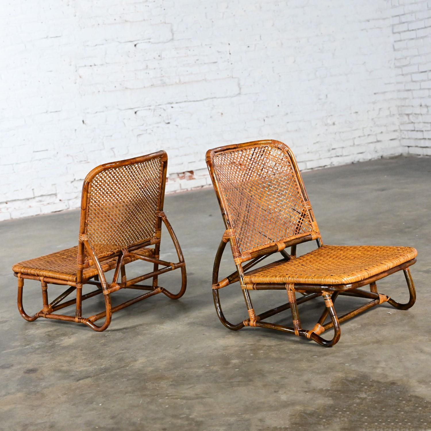 MCM Coastal Rattan & Wicker Low Legless or Zaisu Lounge Chairs Style Calif Asia For Sale 10