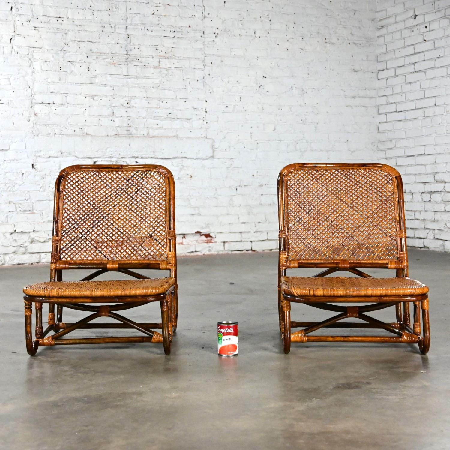 MCM Coastal Rattan & Wicker Low Legless or Zaisu Lounge Chairs Style Calif Asia For Sale 12