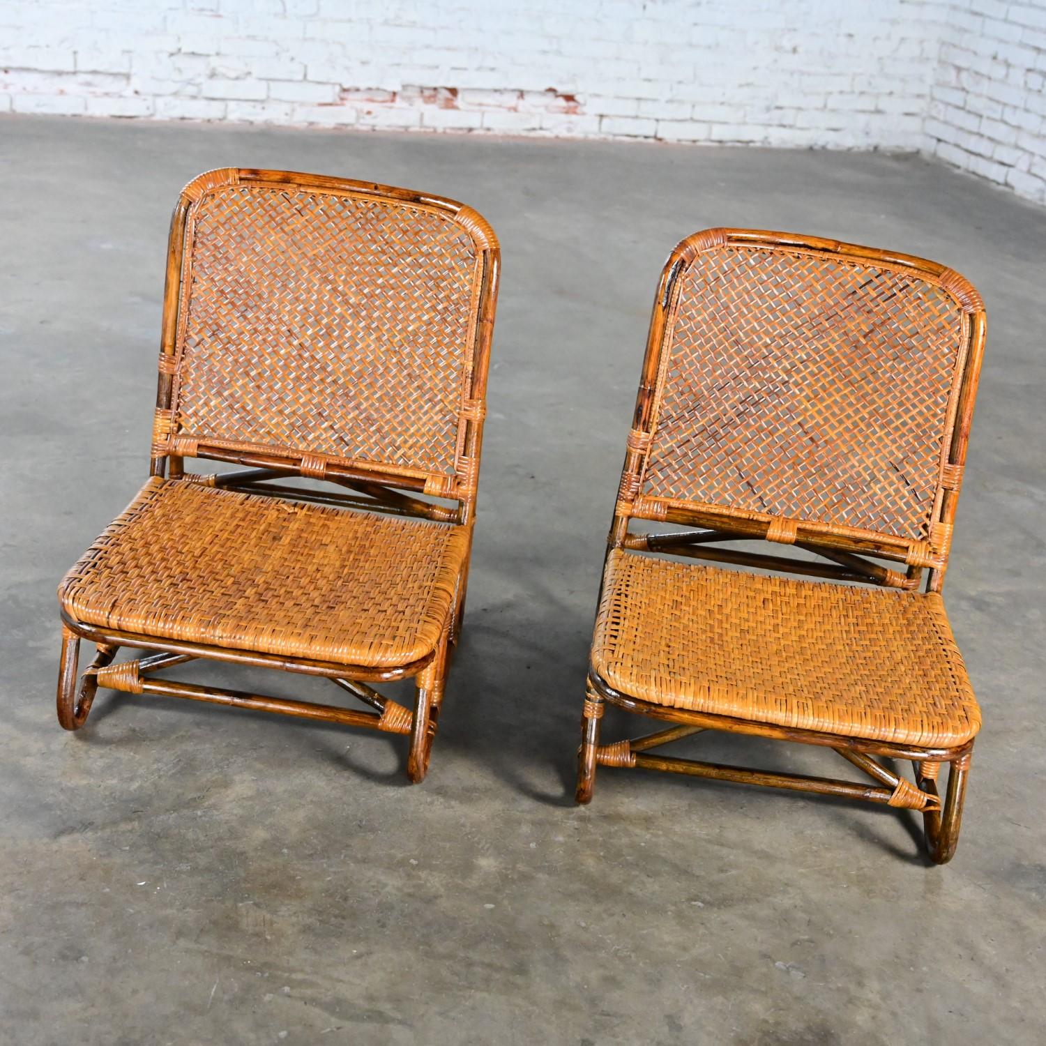 MCM Coastal Rattan & Wicker Low Legless or Zaisu Lounge Chairs Style Calif Asia For Sale 13